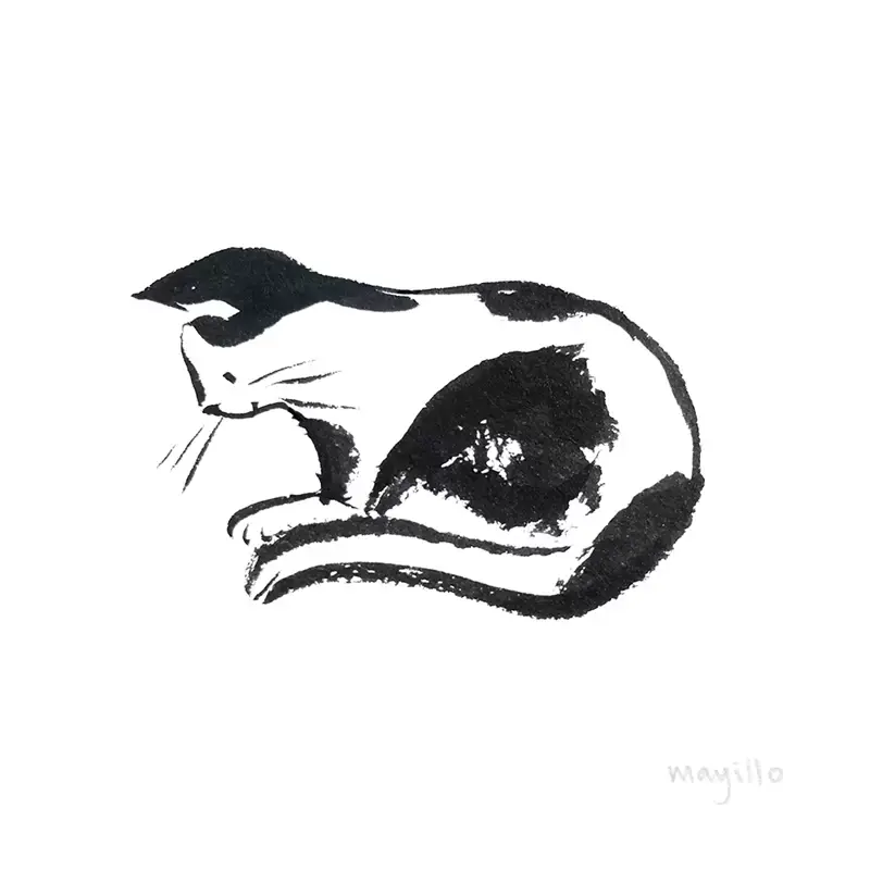 Brush marker sketch cat looking down
