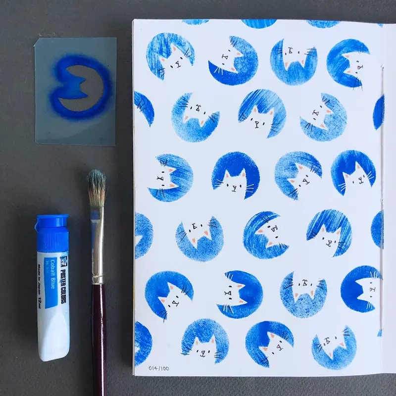 Cat polka dot pattern in sketchbook