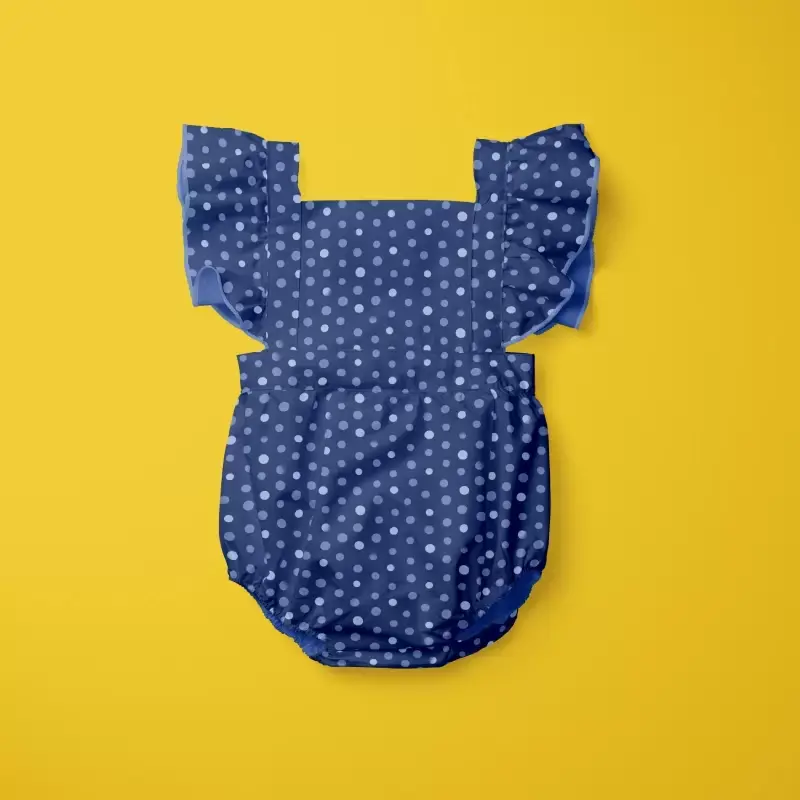 Small polka deep blue frilled romper