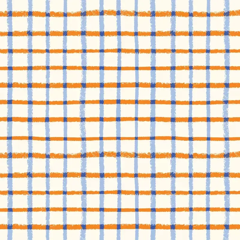 Crayon plaid pattern blue orange and cream