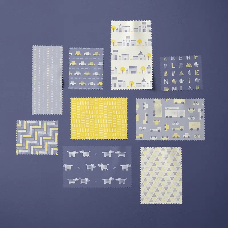 Stamp city fabric swatches evening colourway