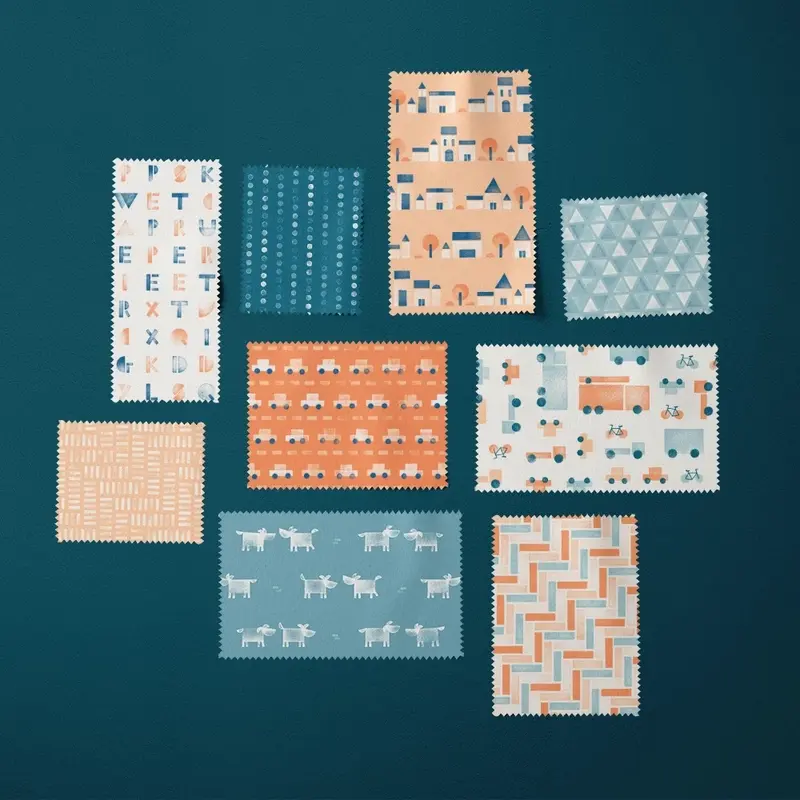 Stamp city fabric swatches morning colourway