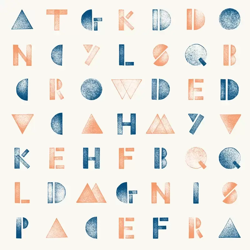 Wordsearch pattern blue and coral on cream